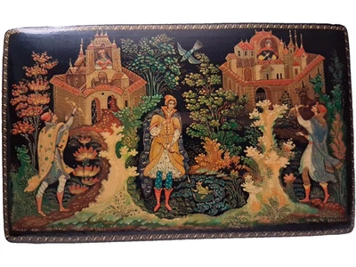 Caja de laca rusa 1985 URSS Palekh "La princesa rana" arte firmado. Ivanova A. Foto 1 de 4