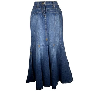 Bisou Bisou Gr. 14 Y2K Denim Meerjungfrau Rock Whimsigoth Trompete Schlag Jeans Maxi - Bild 1 von 12