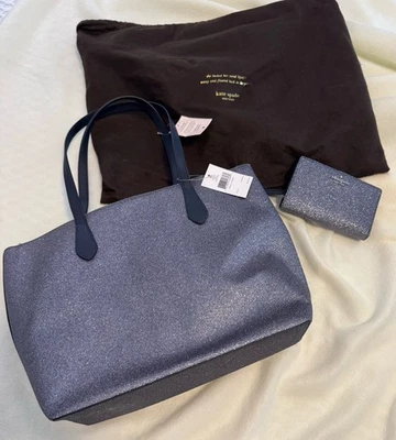 Kate Spade Tote & Wallet Set NWT Joeley Glitter  Blue/Silver. - Image 1 of 4
