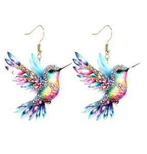 Acryl Kolibri Ohrhänger Silber Haken Verschlüsse Hellblau Rosa Frühling - Bild 1 von 3