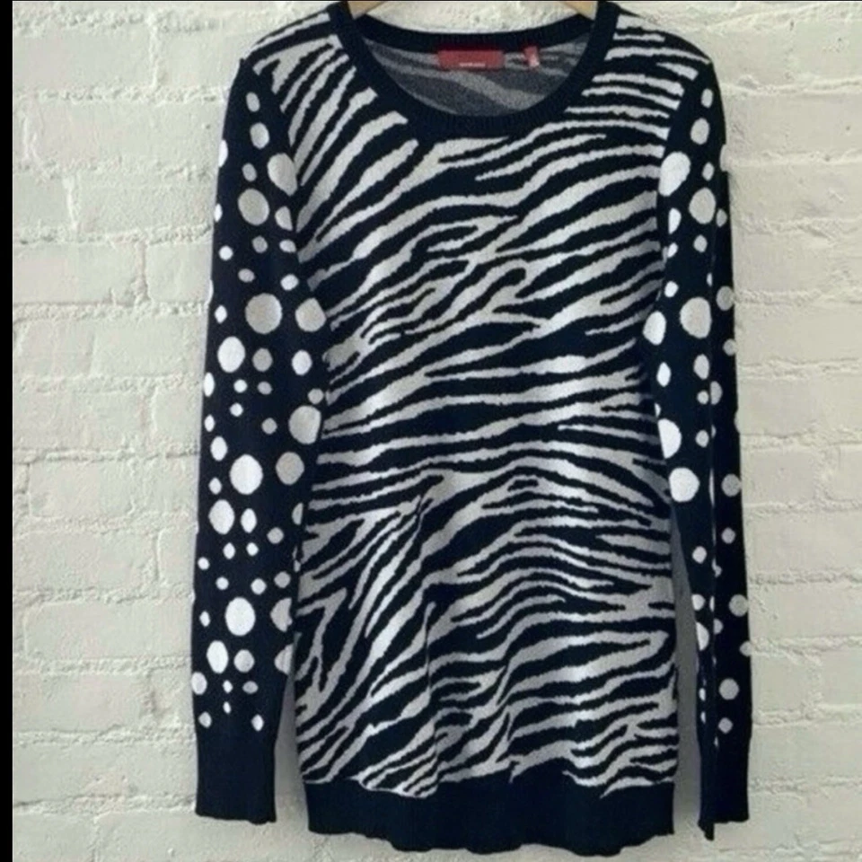 Saks Fifth Avenue Sweater Size L Polka Dot Animal Print Mix Long Sleeve Pullover - Image 1 of 4