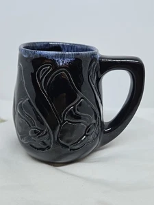 Vintage Van Briggle AA Pottery Floral Black Blue Glaze Drip 4” Mug Cup Colorado - Picture 1 of 13