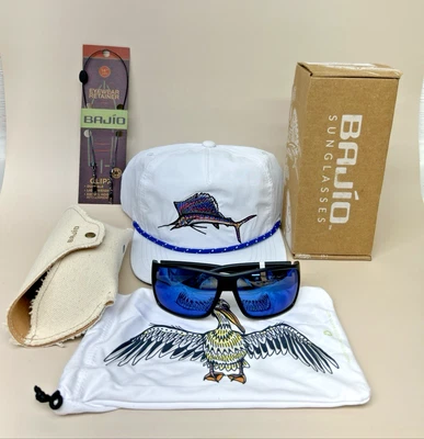 BAJIO Sunglasses BALES BEACH Black Frame Blue Glass Lens  ~ HAT & KEEPER NEW - Image 1 of 4