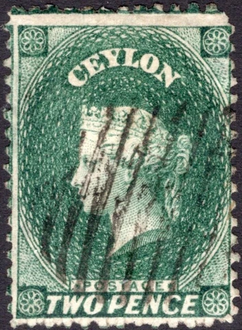 CEYLON-1864 2d Grey-Green Sg 50 FINE USED Cover