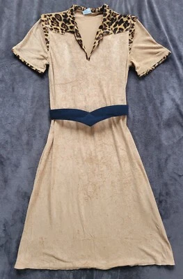 Camisa Vintage Años 70 Estampado Animal Guepardo Vestido de Día Cinturón Francia Terciopelo Retro S Foto 1 de 4