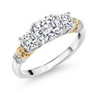 925 Sterling Silver And 10K Yellow Gold White Moissanite 3 Stone Ring For Women