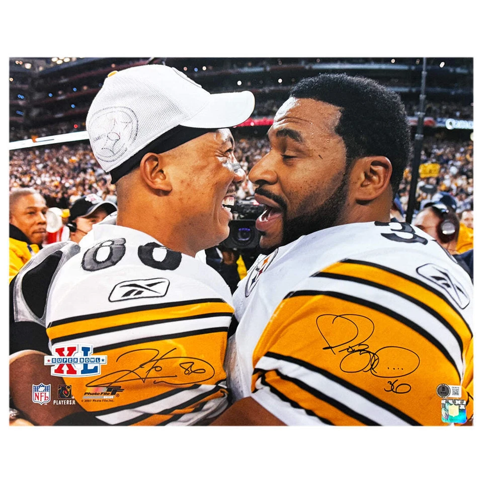 Super Bowl XL assinado por Hines Ward e Jerome Bettis Pittsburgh Steelers 16x20 pés - Imagem 1 de 1