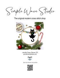 Christmas Holiday Black Cat Hanging from Lights Humor Counted Cross Stitch Kit - Picture 1 of 4