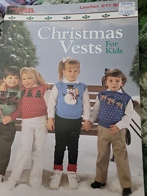Christmas Vests to Kids Leisure Arts #611 Santa Bells Teddy Bears Trees - Image 1 of 4