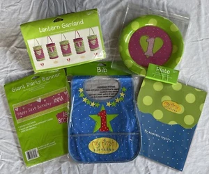 FIRST BIRTHDAY PARTY Kit My 1st Baby BIB Giant Banner PLATE Lantern REGISTRY Lot - Picture 1 of 9