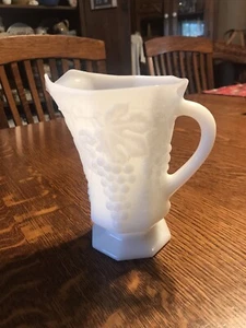 Vintage Anchor Hocking Pitcher Grape Pattern Milk Glass 6 1/2 inches tall - Picture 1 of 6