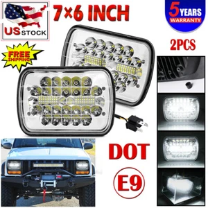 Pair DOT 5X7 7x6 LED Headlight For 1986-1995 Wrangler YJ 1984-2001 Cherokee XJ - Picture 1 of 10