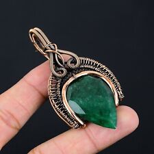 Lab-Created Emerald Gemstone Handmade Copper Wire Wrap Jewelry Pendant For Women