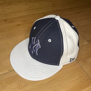 Vintage Y2K New York Yankees 59FIFTY Leather Wool ColorBlock Fitted 7 1/2 Hat - Picture 1 of 17