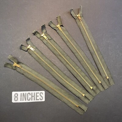 SERVAL Militar 8 pulgadas Verde Latón Cremallera Lote de 5 Piezas Algodón EE. UU. 1950 De Colección Foto 1 de 4