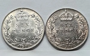 GREAT BRITAIN UK England 2x 6P Sixpence 1898 & 1901 XF - AU Silver Victoria #B93 - Picture 1 of 5