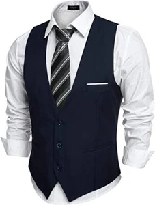 COOFANDY Men's V-Neck Sleeveless Slim Fit Jacket Casual Suit Vest, Navy, XXL - Picture 1 of 5