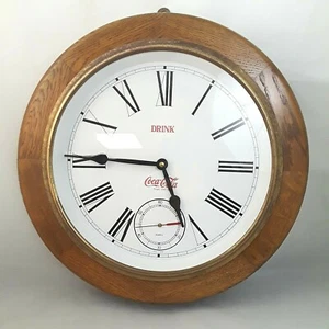 Coca Cola Clock Wood & Brass w/ Sub Seconds Dial Large Round Roman Numerals - Picture 1 of 7