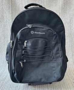 Ohio Health Black Rolling Backpack Luggage Bag Telescopic Handle Multi Pocket - Picture 1 of 18