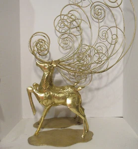 Vintage Weihnachten Tischplatte verziert Gold Metallic große Rentiere. 2 Stück, L 24 Zoll - Bild 1 von 17