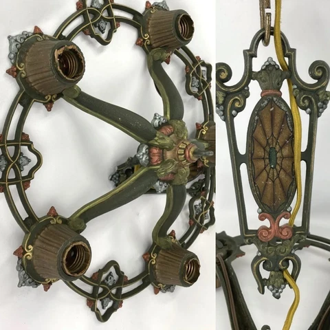 Antique Vtg Victorian Art Deco Chandelier Hanging Light Spider Web -NEEDS REPAIR Cover