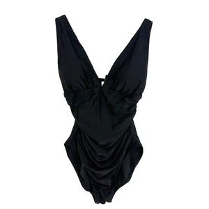 Traje de baño J.CREW acanalado de una pieza M negro forrado con cuello en V ajustable nuevo con etiquetas B33 - Imagen 1 de 6