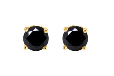 1/2 cttw to 2 cttw Black Diamond Stud Earrings 14K Yellow Gold For Men & Women - Image 1 of 3