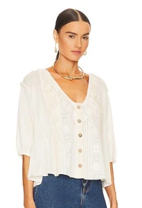 Free People Mae Tunic Top Ruched Pleated Blouse Large Ivory NWT - Picture 1 of 4