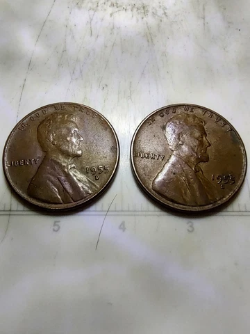 1955 d wheat penny error, DDO, L On Rim, ( Lot Of 2 ) Cover