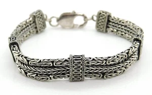 Bohemian 925 Sterling Silver Byzantine Wheat Link Multi Strand Station Bracelet - Picture 1 of 8
