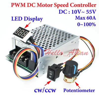 12V 24V 36V 48V Max 60A PWM DC Motor Speed Controller CW CCW Reversible Switch - Image 1 of 4