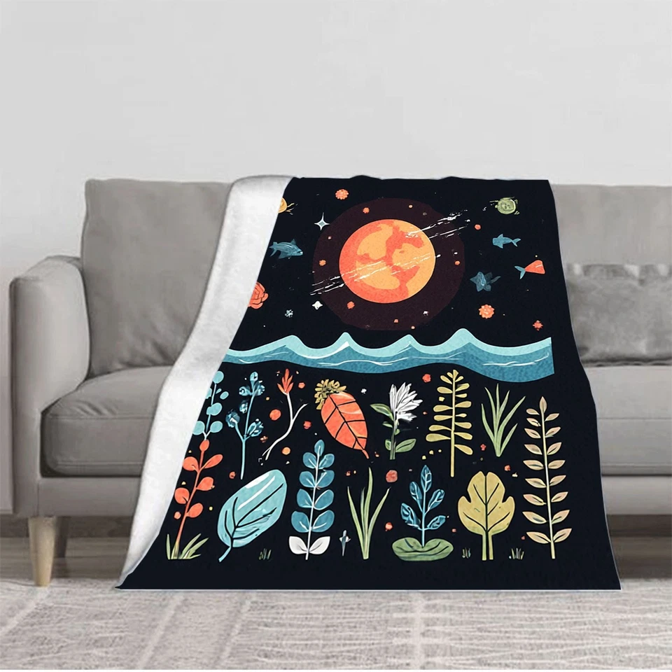 Whimsical Celestial Flannel Blanket - Soft Cozy Design with Moon Stars  Colorful - Image 1 of 4