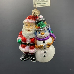 2004 Old World Christmas Santa and Snowman Glitter Ornament NOS - Picture 1 of 4