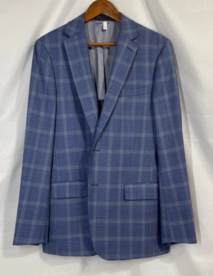 Hart Schaffner Marx Blazer New York Fit 42L Blue Gray Windowpane Plaid Wool EUC - Image 1 of 4