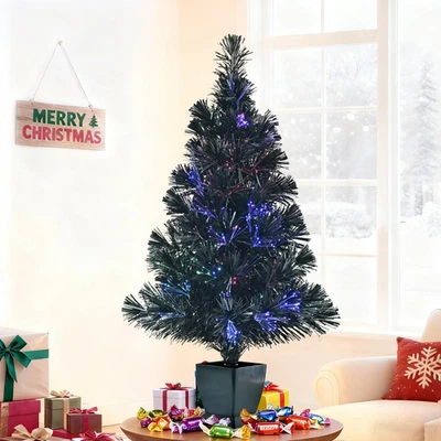 32 in Prelit Fiber Optic Artificial Black mini Christmas Tree Multicolor Light - Image 1 of 4