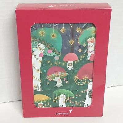 Whimsical Mushroom Trees Christmas Cards Papyrus Pack Of 14 Happy Holidays NIB - Image 1 of 4