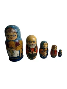 Vintage Matroschka russische verschachtelte Puppen signiert handbemalt Holz 5 Stück - Bild 1 von 21