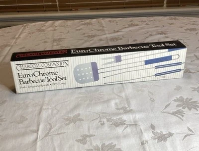 Vtg Charcoal Companion EuroChrome 3 Piece Grill Tools/Utensils Wood Handles New - Image 1 of 4