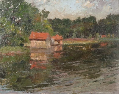 Anton FILZMOSER Ölbild ~Bootshäuser Salzkammergut 1934 Gemälde signiert painting - Bild 1 von 4