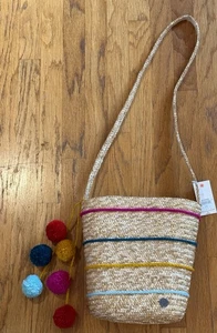 BILLABONG “Sun Seeker” STRAW Tote/Beach BAG w/POM POMS & Knit Accents LINED NWT - Picture 1 of 9