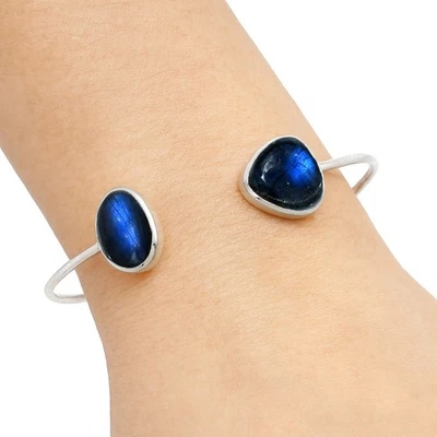 Blue Fire Labradorite 925 Sterling Silver Cuff Bangle Bracelet Jewelry B-1004 - Image 1 of 4