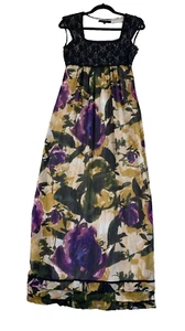 ECI New York Maxi Dress Women Size S Black Silk Chiffon Floral Lace Long - Picture 1 of 12