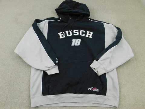 Kyle Busch Hoodie Men XL Black NASCAR #18 Long Sleeve Joe Gibbs Racing Pockets Cover
