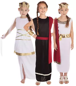 Girls Kids Ancient Egyptian Roman Greek Toga Shawl Caesar Fancy Dress Costume - Picture 1 of 4