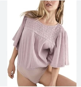 Intimate FREE PEOPLE Body S lila Schlagärmel perfekter Fang strukturiert - Bild 1 von 13
