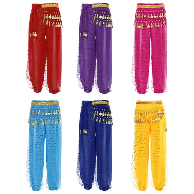 Girls Pants Fringed Dancewear 2piece Trousers Skirt Costume Scarf Outfits Loose - Image 1 of 3