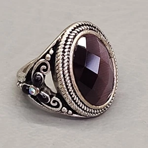 Premier Designs Gracie Ring Purple Faceted Glass Oval Silver Tone Antiqued Sz 7 - Picture 1 of 10