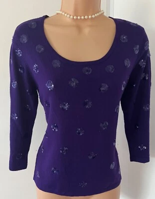Size S 36” CC petite purple 3/4 sleeve sequin circles soft jumper top - Image 1 of 4