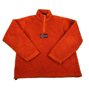 Vintage 00s Orange Napapijri Fleece Quater Zip Pullover Jumper Sweater L - Picture 1 of 3