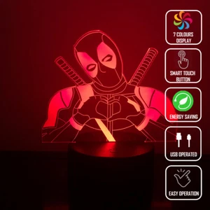 DEADPOOL LOVE EMOTE MARVEL 3D Acrylic LED 7 Colour Night Light Touch Table Lamp - Bild 1 von 7